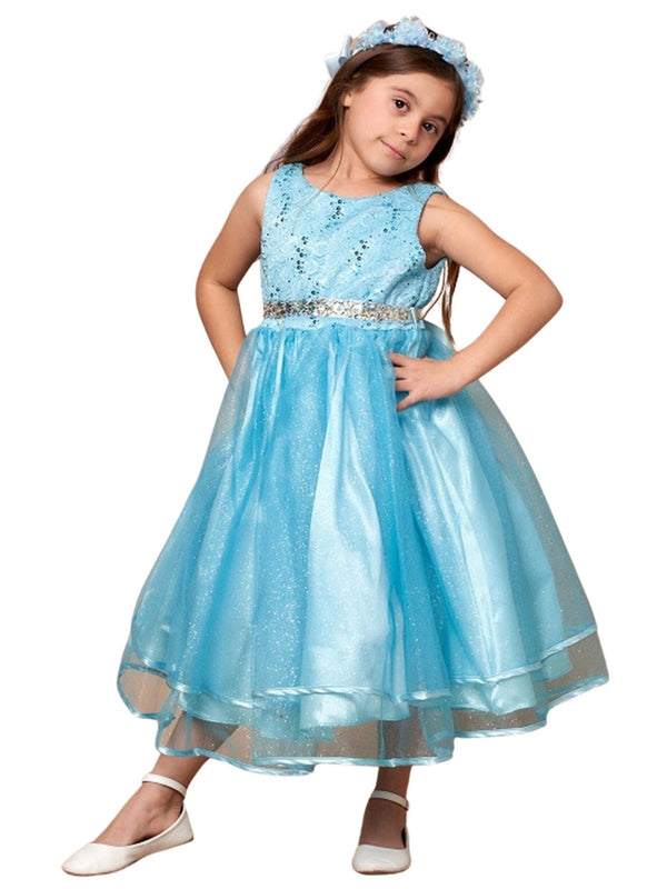 Little Girls Light Blue Lace Sequin Belt Glitter Tulle Flower Girl Dress 2-6 - SophiasStyle.com